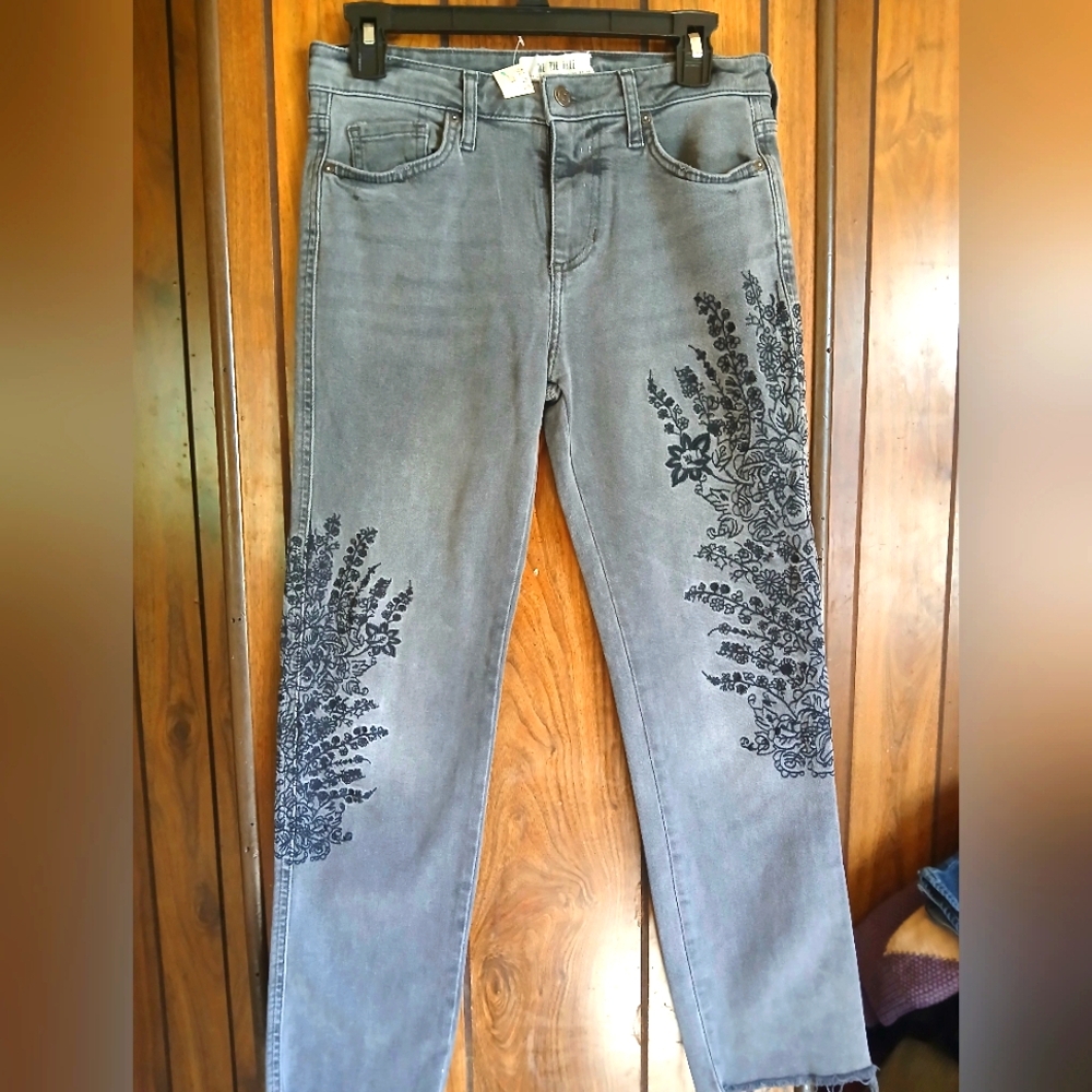 We The Free Floral Embroidered Straight Leg Jeans